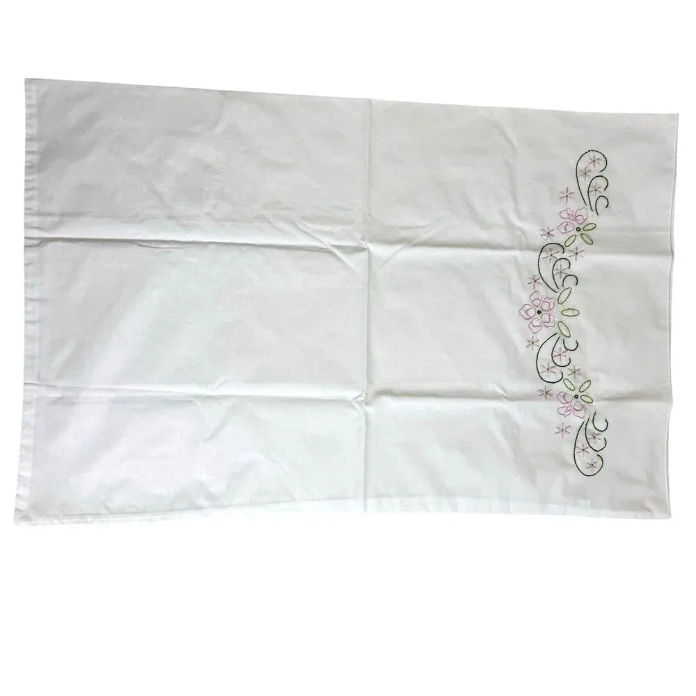 Hand Embroidered Pillow Case Floral Standard NWOT